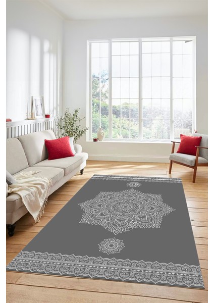 Şık Göbekli Klasik Motifli Dijital Kaymaz Yıkanabilir Yolluk Mutfak Salon Halısı, Klasik-30-Gri, fırsatları