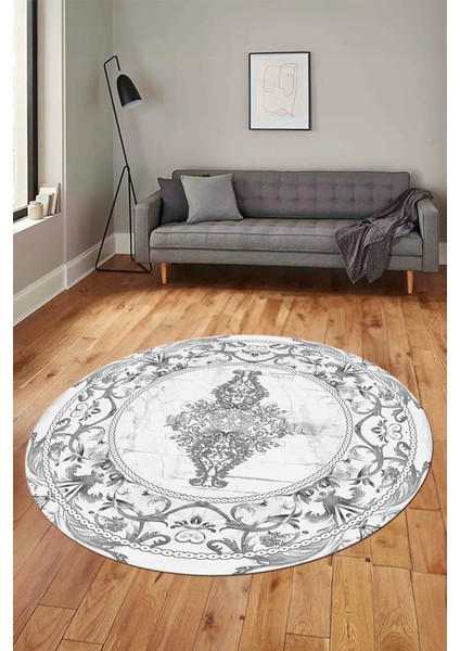 Göbekli Klasik Motifli Dijital Kaymaz Yıkanabilir Yuvarlak Mutfak Salon Halısı, Y-Klasik-28-Beyaz, fiyatları