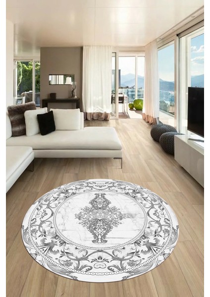 Göbekli Klasik Motifli Dijital Kaymaz Yıkanabilir Yuvarlak Mutfak Salon Halısı, Y-Klasik-28-Beyaz, fırsatları