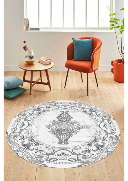 Göbekli Klasik Motifli Dijital Kaymaz Yıkanabilir Yuvarlak Mutfak Salon Halısı, Y-Klasik-28-Beyaz, indirimleri