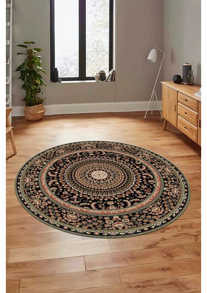 Klasik Desenli Dijital Kaymaz Yıkanabilir Yuvarlak Mutfak Salon Halısı, Y-Klasik-21-Siyah, fiyatları