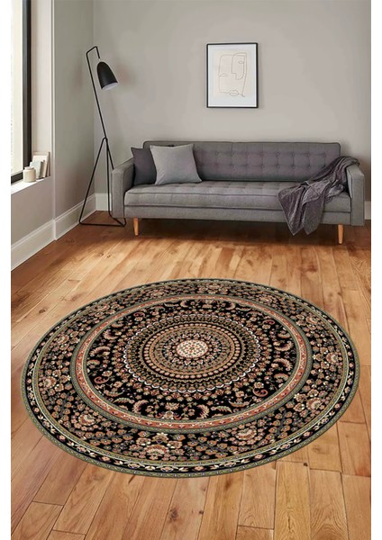 Klasik Desenli Dijital Kaymaz Yıkanabilir Yuvarlak Mutfak Salon Halısı, Y-Klasik-21-Siyah, modelleri
