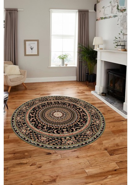 Klasik Desenli Dijital Kaymaz Yıkanabilir Yuvarlak Mutfak Salon Halısı, Y-Klasik-21-Siyah, fırsatları