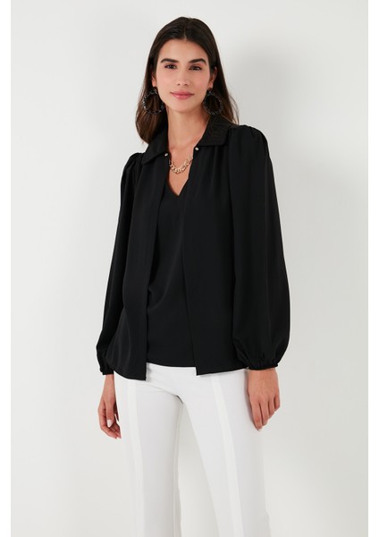 Regular Fit V Yaka Balon Kol Bluz Bayan Bluz 611BZ0353 fırsatları