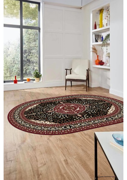 Renkli Klasik Desen Dijital Kaymaz Yıkanabilir Oval Yolluk Salon Halısı, O-Klasik-26-Bordo, fiyatları