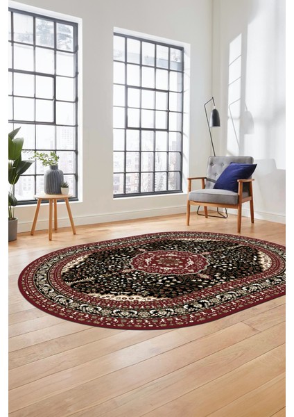 Renkli Klasik Desen Dijital Kaymaz Yıkanabilir Oval Yolluk Salon Halısı, O-Klasik-26-Bordo, fırsatları