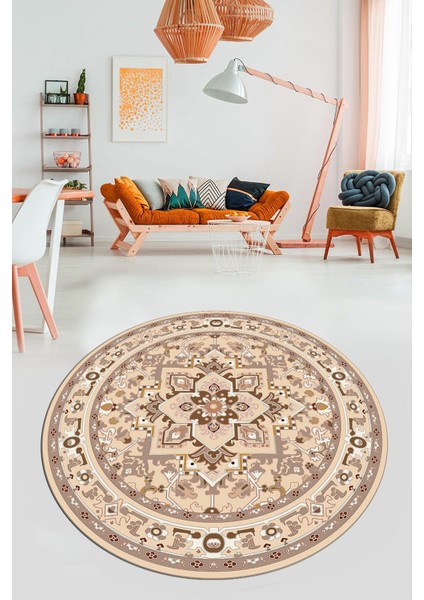 Baskılı Kaymaz Yıkanabilir Klasik Desen Yuvarlak Mutfak Salon Halısı, Y-Klasik-10-Kahve, fiyatları