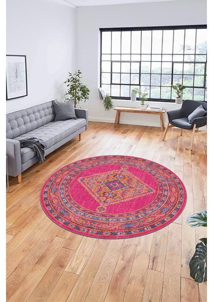 Baskılı Kaymaz Yıkanabilir Göbekli Klasik Desen Yuvarlak Mutfak Salon Halısı, Y-Klasik-06-Mavi, fırsatları