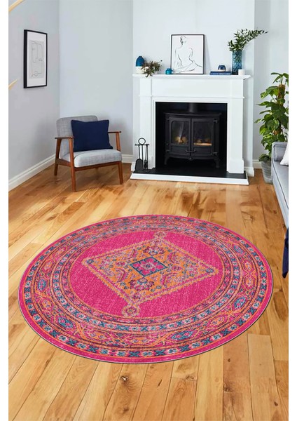 Baskılı Kaymaz Yıkanabilir Göbekli Klasik Desen Yuvarlak Mutfak Salon Halısı, Y-Klasik-06-Mavi, indirimleri