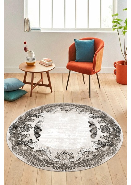 Baskılı Kaymaz Yıkanabilir Renkli Klasik Desen Yuvarlak Salon Halısı, Y-Klasik-08-Vizon, fiyatları