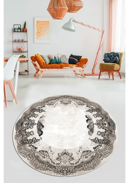 Baskılı Kaymaz Yıkanabilir Renkli Klasik Desen Yuvarlak Salon Halısı, Y-Klasik-08-Vizon, modelleri