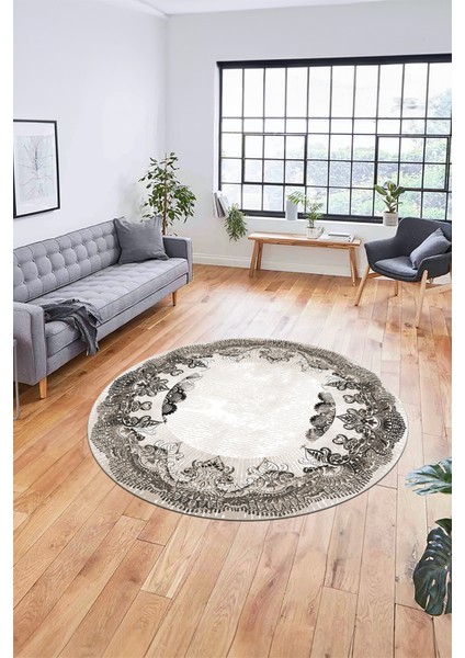 Baskılı Kaymaz Yıkanabilir Renkli Klasik Desen Yuvarlak Salon Halısı, Y-Klasik-08-Vizon, fırsatları