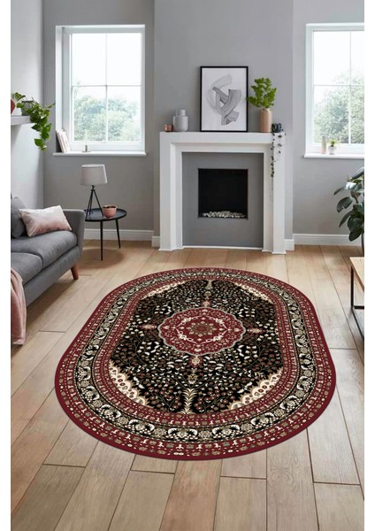 Renkli Klasik Desen Dijital Kaymaz Yıkanabilir Oval Yolluk Salon Halısı, O-Klasik-26-Bordo, indirimleri