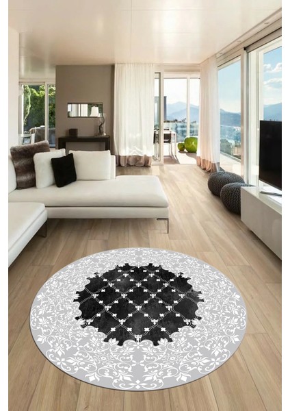 Baskılı Kaymaz Yıkanabilir Klasik Desen Yuvarlak Mutfak Salon Halısı, Y-Klasik-04-Beyaz, fiyatları