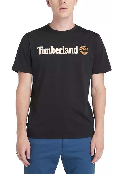 Linear Logo Erkek Siyah Yuvarlak Yaka Tişört fiyatları