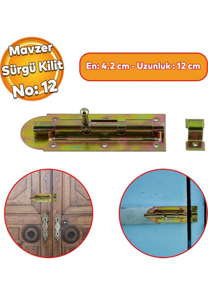 Mavzer Sürgü No:12 Kilit 42X120 mm Ahşap Pvc Demir Kapı Pencere Sürgüsü Emniyet Kilidi Sürgülü