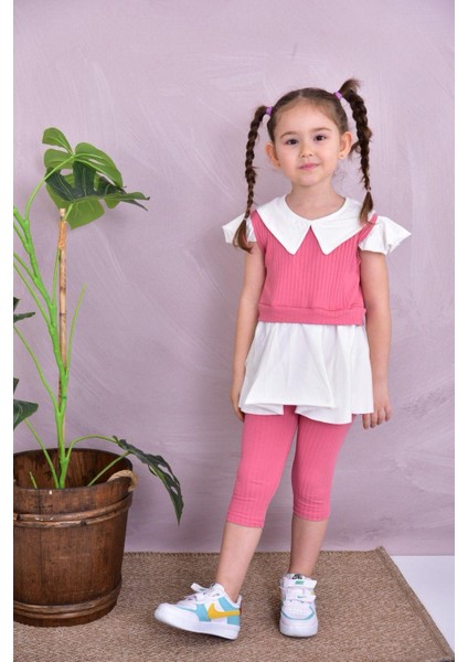 Bebe Yaka Yazlık Kız Çocuk Taytlı Alt Üst Takım