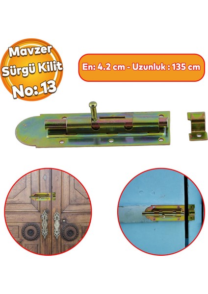 Mavzer Sürgü No:14 Kilit Kadmiyum 42X135 mm Sürgülü Kapı Pencere Emniyet Kilidi Sürgüsü