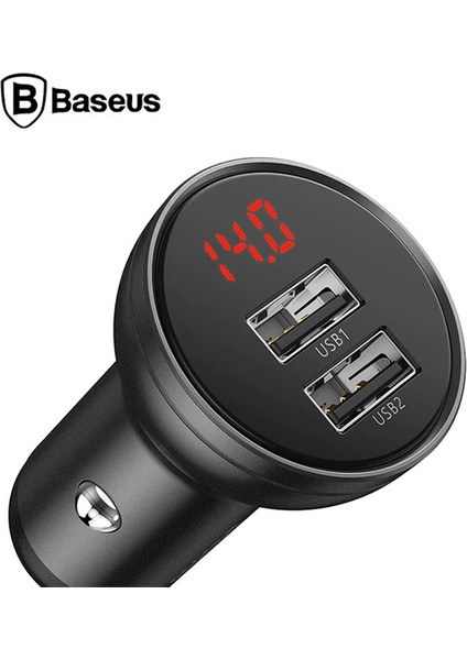 Baseus Digital Display 24W 4.8A Dual USB Çift USB Hızlı Araç Şarjı