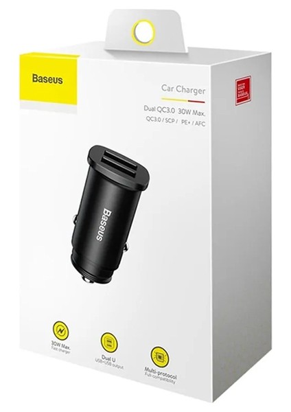 Baseus Square Metal 30W Qc3.0 Dual Hızlı Araç Şarjı