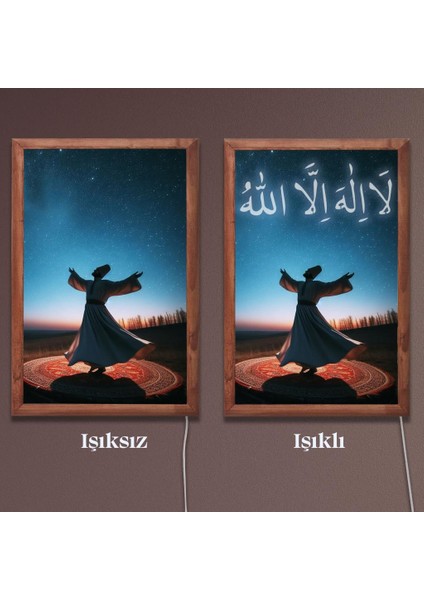 Işıklı Pleksi Dini Islami Sürpriz Tablo La Ilahe Illallah Semazen Dekoratif Ayaklı Biblo