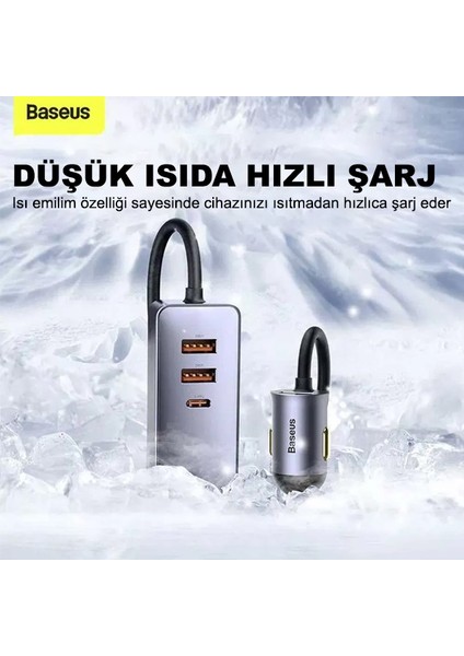 Baseus Share Together Pps 120W 4 Portlu (3 Usb+1 Type-C) Hızlı Araç Şarjı 1.5m