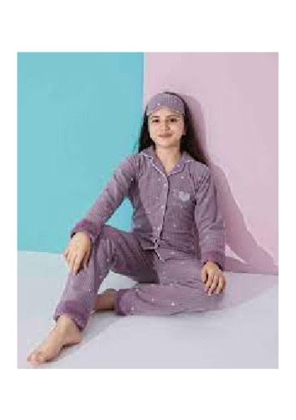 Kız Çocuk Boydan Düğmeli Kışlık Polar Pijama Takımı