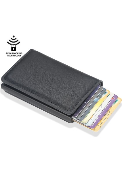 Yeni Rfid Kart Tutucu Erkek Cüzdan Para Çantası Erkek Vintage Siyah Kısa Çanta Küçük Deri Ince Cüzdan Mini Cüzdan Ince (Yurt Dışından)