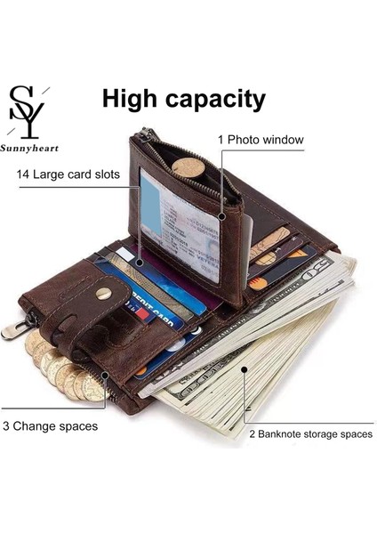 Sunnyheart Erkek Cüzdan Hafif Çok Fonksiyonlu Güçlü Fermuarlı Cüzdan (Yurt Dışından) indirimleri