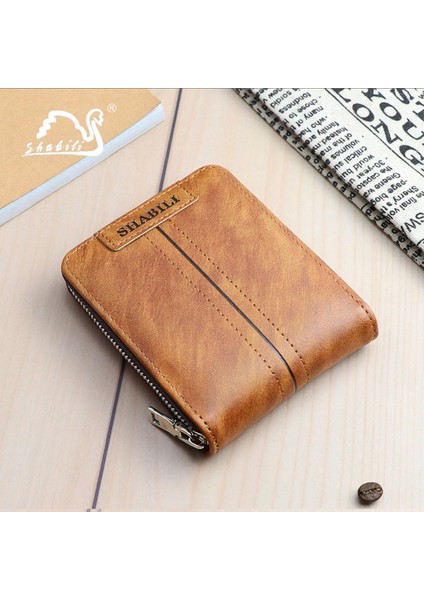 Kore Tarzı Moda Erkek Kısa Cüzdan Klasik Popüler Yatay Büyük Kapasiteli Fermuarlı Çoklu Kart Iş Cüzdanı (Yurt Dışından)