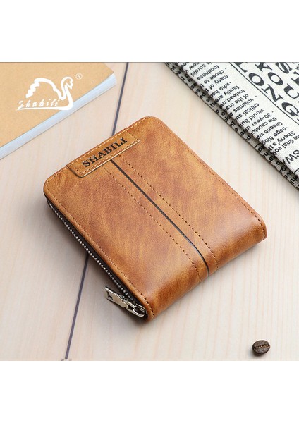 Kore Tarzı Moda Erkek Kısa Cüzdan Klasik Popüler Yatay Büyük Kapasiteli Fermuarlı Çoklu Kart Iş Cüzdanı (Yurt Dışından) fırsatları