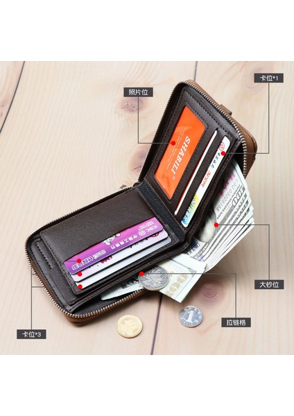 Kore Tarzı Moda Erkek Kısa Cüzdan Klasik Popüler Yatay Büyük Kapasiteli Fermuarlı Çoklu Kart Iş Cüzdanı (Yurt Dışından) indirimleri