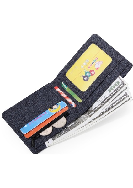 Yeni Erkek Kısa Cüzdan Kanvas Kumaş Çanta Bifold Erkek Rahat Para Çantaları Enine Çoklu Kart Dikey Bozuk Para Cüzdanı Cep Cüzdan (Yurt Dışından)
