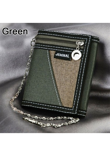 Moda Erkek Erkek Düz Kanvas Üç Katlı Cüzdan Kart Nakit Cüzdan Zincirli Çanta (Yurt Dışından) indirimleri