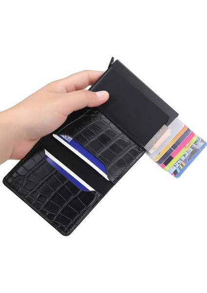 Erkek Kısa Cüzdan Moda Deri Timsah Desen Rfid Erkekler Çoklu Kart Alüminyum Alaşımlı Akıllı Cüzdan Ince Bozuk Para Cüzdanı Erkekler Için (Yurt Dışından)