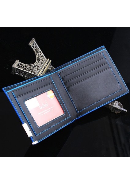 Serin Stil Mavi Kenar Cüzdan Erkek Basit Kısa Yatay Cüzdan Erkek Ultra-Ince Kredi Kartı Tutucu Ince Cüzdan Cartera Hombre (Yurt Dışından) indirimleri