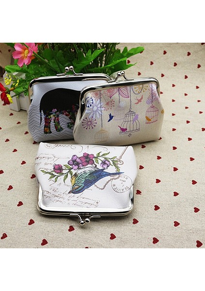 Microgood Kadın Moda Kuş Çiçek Mini Cüzdan Kart Tutucu Kılıf Bozuk Para Cüzdanı Debriyaj Çanta (Yurt Dışından)