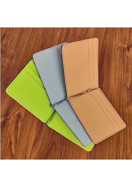 Yeni Moda Erkek Deri Kredi Kartı Cüzdan Ince Para Klip Basit Tasarım Erkekler Bifold Çanta Metal Kelepçe ile Ince Nakit Tutucu (Yurt Dışından)