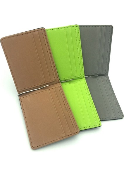 Yeni Moda Erkek Deri Kredi Kartı Cüzdan Ince Para Klip Basit Tasarım Erkekler Bifold Çanta Metal Kelepçe ile Ince Nakit Tutucu (Yurt Dışından)