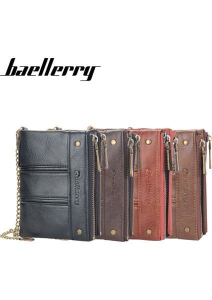 Baellerry Erkek Kısa Cüzdan Avrupa ve Amerika Dikey Çift Fermuarlı Toka Cüzdan Retro Bozuk Para Cüzdanı Kart Çantası Erkekler (Yurt Dışından) fırsatları