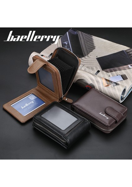 Baellerry Kart Çantası Erkek Avrupa ve Amerika Ehliyet Çok Fonksiyonlu Toka Bozuk Para Cüzdanı Gençlik Yatay Fermuarlı Org Çantası (Yurt Dışından)