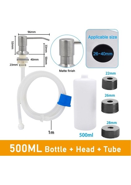 500ML Gümüş SET-500/350ML Mutfak Lavabo Sabunluk El Basın Sıvı Sabunluk Şişe Paslanmaz Çelik Bulaşık Sabunu Dispenseri Pompa Kafası (Yurt Dışından)