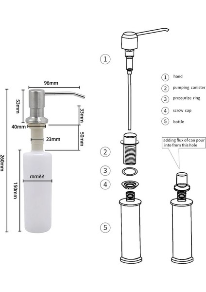 500ML Gümüş SET-500/350ML Mutfak Lavabo Sabunluk El Basın Sıvı Sabunluk Şişe Paslanmaz Çelik Bulaşık Sabunu Dispenseri Pompa Kafası (Yurt Dışından) fırsatları