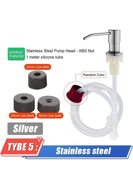 Type5 Gümüş-Mutfak Lavabo Sabunluk 500 ml Sıvı Sabun Şişesi Lavabo Paslanmaz Çelik Kafa Ile Dahili Tasarım El Basın Dispenser Şişesi (Yurt Dışından)