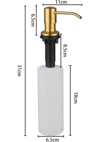 A61221GN-ULA Altın Mutfak Lavabo Sıvı Sabunluk Sıvı Sabun Şişesi Lavabo Montaj Paslanmaz Çelik Kafa El Basın Dağıtıcı Şişe (Yurt Dışından)