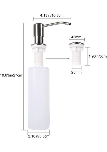 Gümüş-Mutfak Lavabo Sabunluk Fırçalanmış Sabun Şişesi Banyo Elle Pres Sabun Şişesi Mutfak Aksesuarları 300 ml (Yurt Dışından)