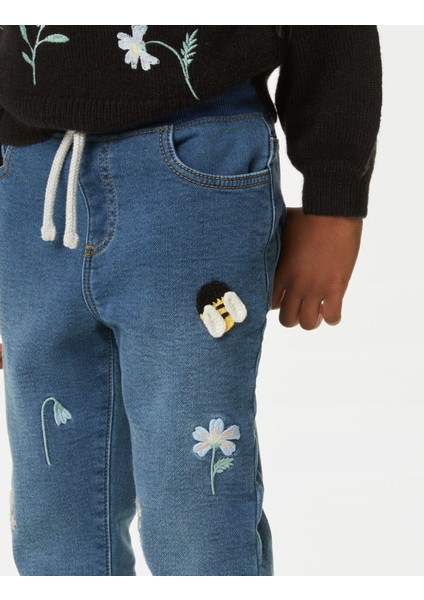 Işleme Detaylı Jean Pantolon