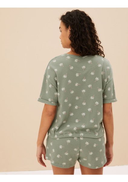 Palmiye Desenli Waffle Pijama Üstü modelleri