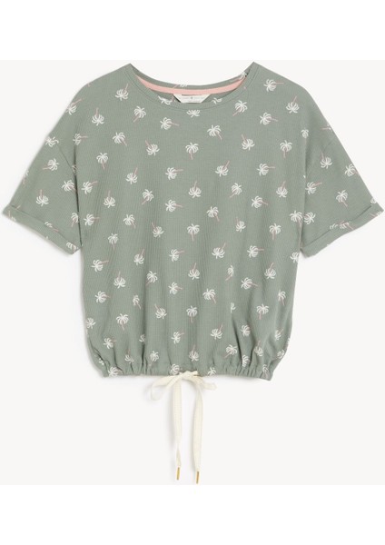Palmiye Desenli Waffle Pijama Üstü fırsatları