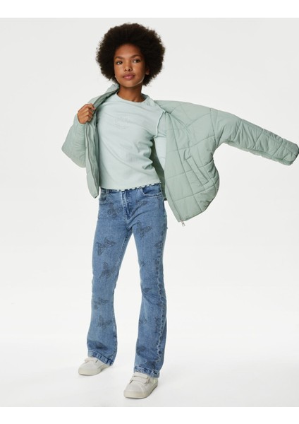 Kelebek Desenli Flared Fit Jean Pantolon (6-16 Yaş)